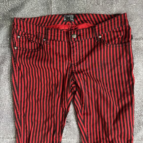 Womens Vintage Y2K Tripp NYC Red Black Rave Striped Skinny Pants Sz 11 (33 X 31) - Picture 2 of 5